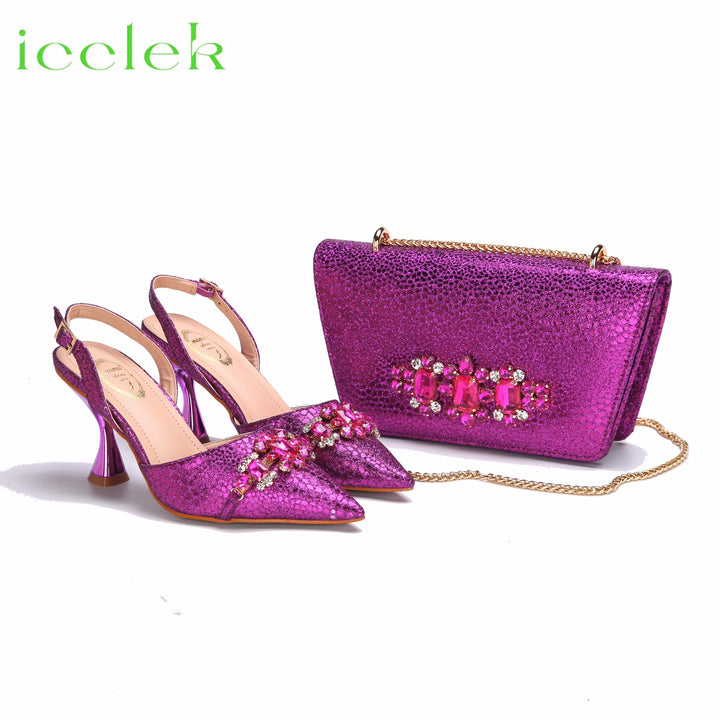 Slingback Pointed Toe High Heels and Bag Set - Robust Shoes Store