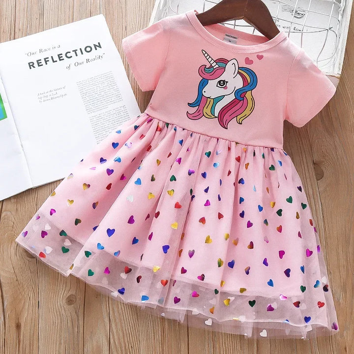 Girls Unicorn Sequin Princess Dress - Short Sleeve Costume for Daily Wear- Online Clothing Store