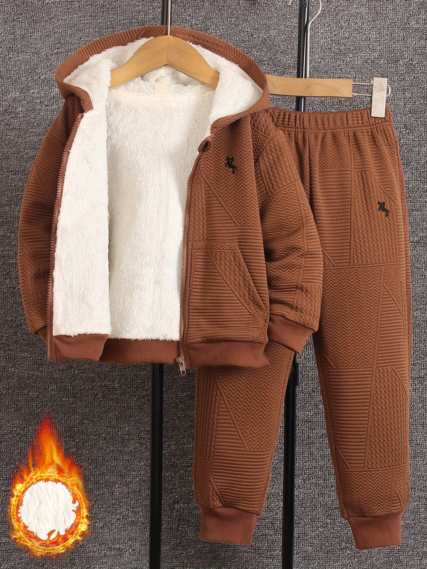 Boys Fleece Hoodie & Pants Set – Warm 2-Piece Fall/Winter Outfit