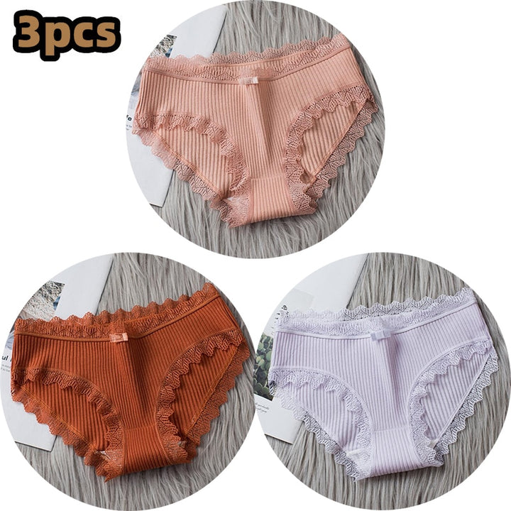 Girls Cotton Panties with Lace-trim 3 Pack - Robust Quality Store