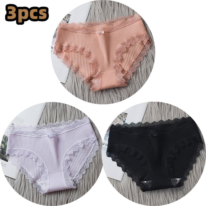 Girls Cotton Panties with Lace-trim 3 Pack - Robust Quality Store