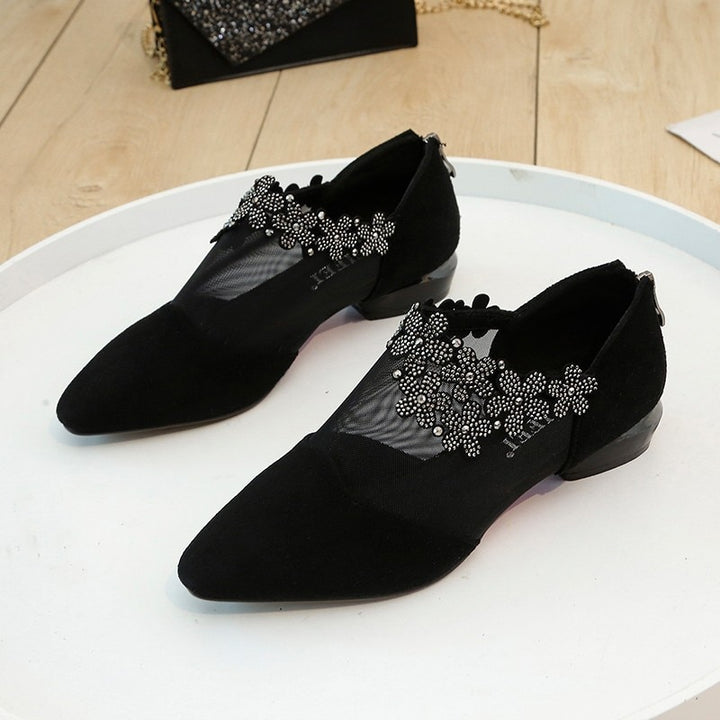 Rhinestone Low Heel Flower Sandals - Robust Quality Store