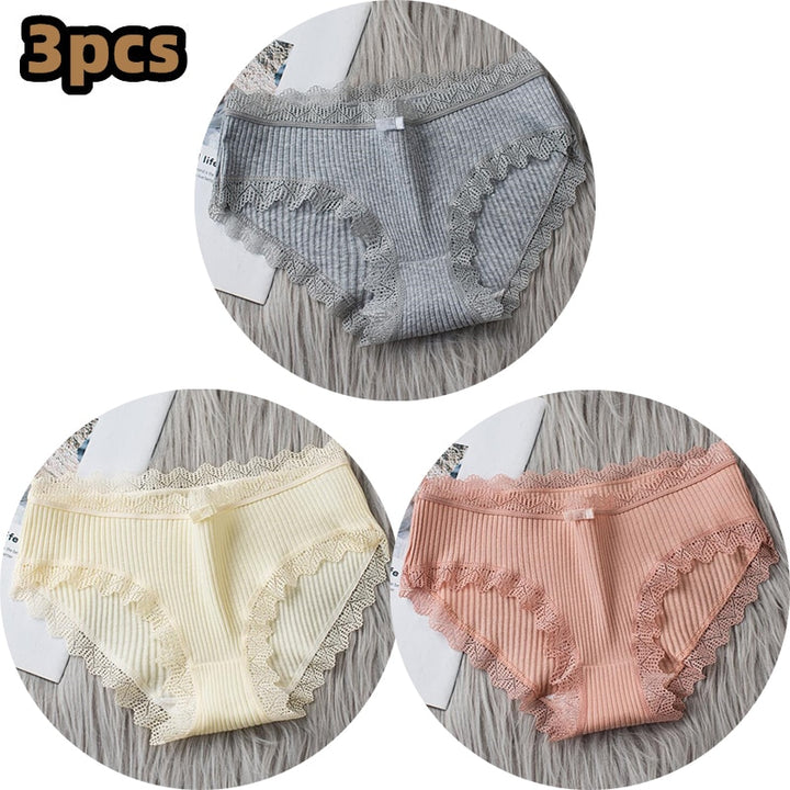 Girls Cotton Panties with Lace-trim 3 Pack - Robust Quality Store