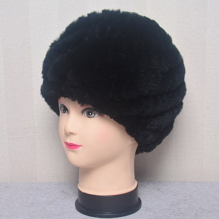 Women's Fashion Rex Rabbit Fur Knitted Cap Headgear - Robust Quality Store