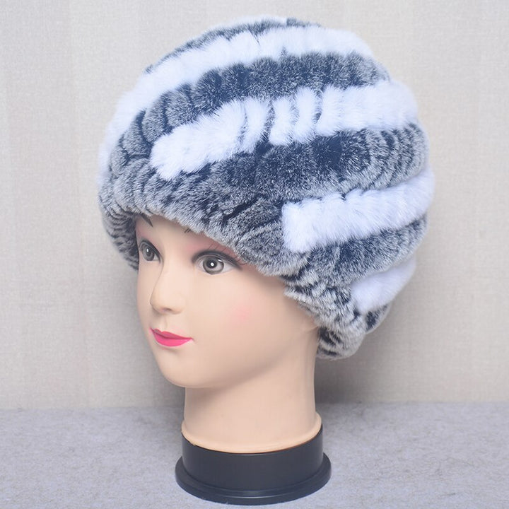 Women's Fashion Rex Rabbit Fur Knitted Cap Headgear - Robust Quality Store