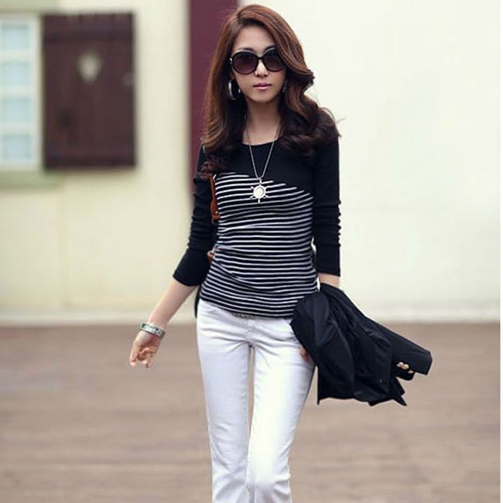 Slim Pullover Striped T-shirt for Women - Robust Quality Store