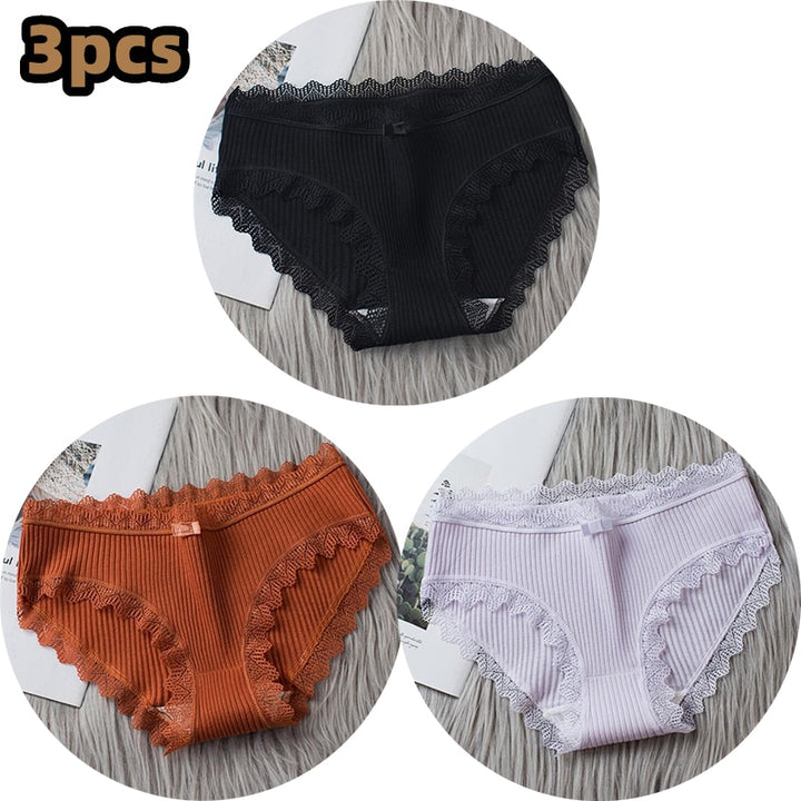 Girls Cotton Panties with Lace-trim 3 Pack - Robust Quality Store