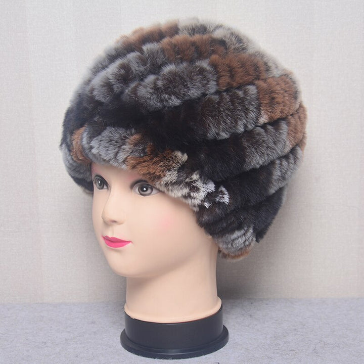 Women's Fashion Rex Rabbit Fur Knitted Cap Headgear - Robust Quality Store