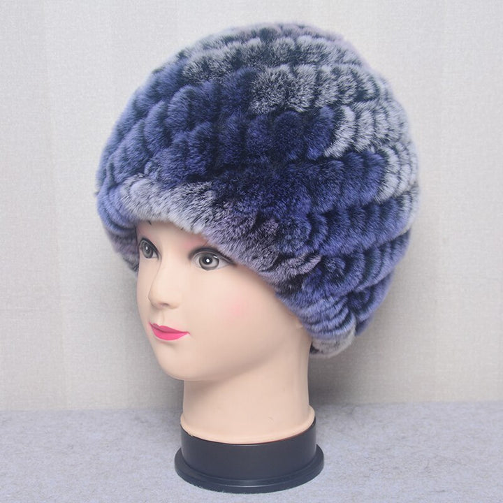 Women's Fashion Rex Rabbit Fur Knitted Cap Headgear - Robust Quality Store