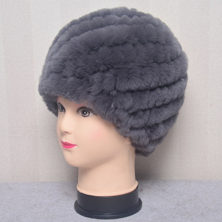 Women's Fashion Rex Rabbit Fur Knitted Cap Headgear - Robust Quality Store