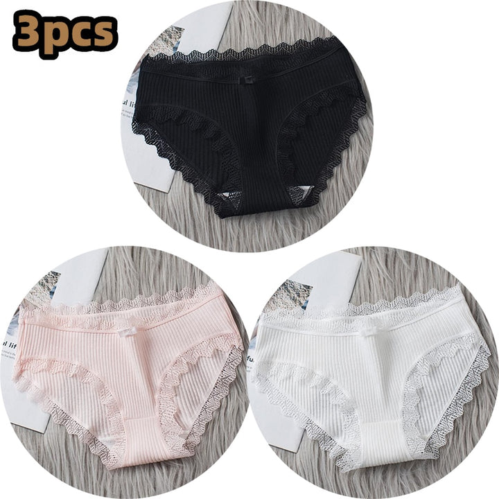 Girls Cotton Panties with Lace-trim 3 Pack - Robust Quality Store