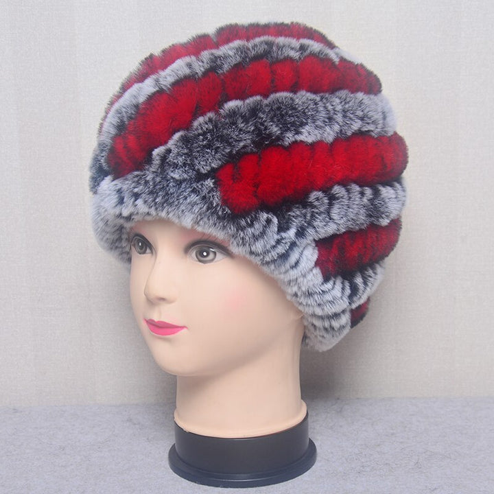 Women's Fashion Rex Rabbit Fur Knitted Cap Headgear - Robust Quality Store