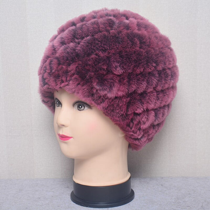 Women's Fashion Rex Rabbit Fur Knitted Cap Headgear - Robust Quality Store