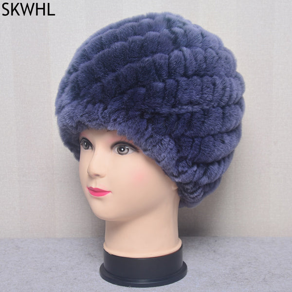 Women's Fashion Rex Rabbit Fur Knitted Cap Headgear - Robust Quality Store