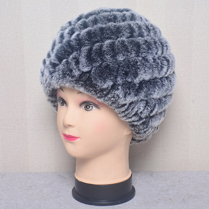 Women's Fashion Rex Rabbit Fur Knitted Cap Headgear - Robust Quality Store