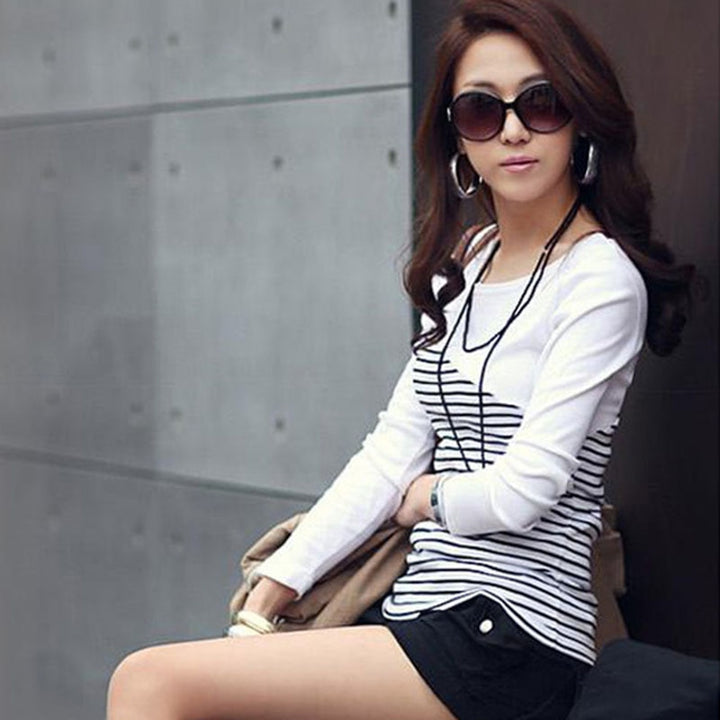 Slim Pullover Striped T-shirt for Women - Robust Quality Store