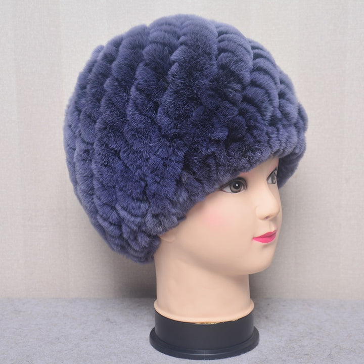 Women's Fashion Rex Rabbit Fur Knitted Cap Headgear - Robust Quality Store