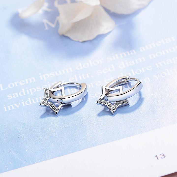 925 Sterling Silver Hollow Star Hoop Earrings | Girls & Women Jewelry - Robust Quality Store