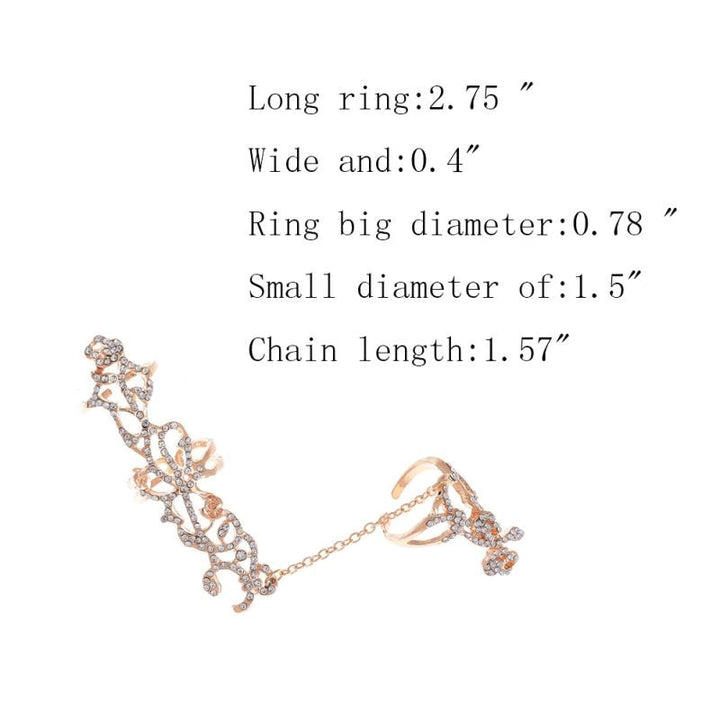 Fashion Chain Link Ring Full Rhinestone | Double Finger Rings - Robust Quality Store