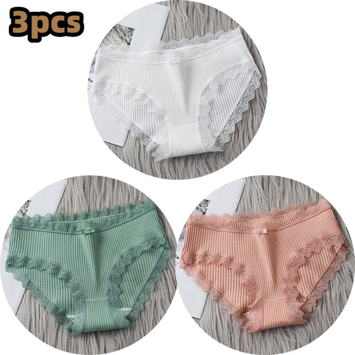 Girls Cotton Panties with Lace-trim 3 Pack - Robust Quality Store