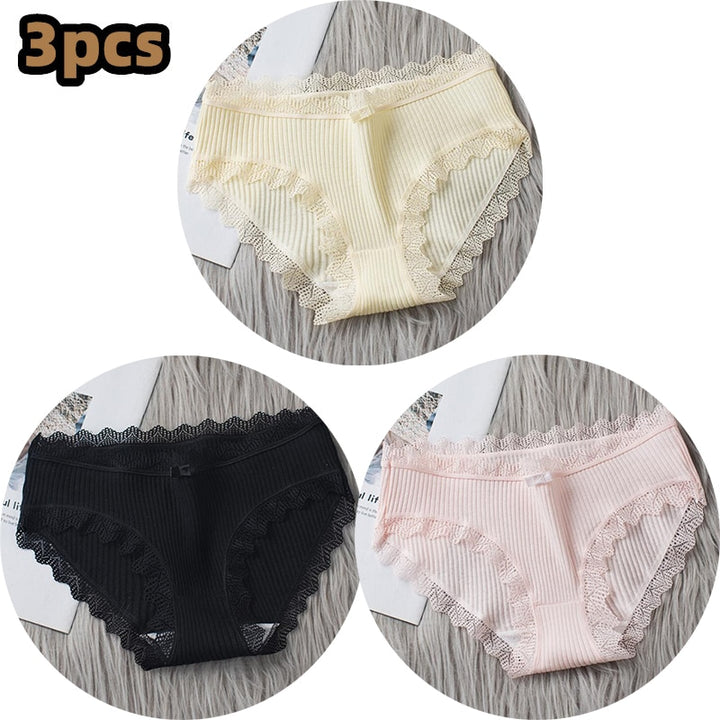 Girls Cotton Panties with Lace-trim 3 Pack - Robust Quality Store