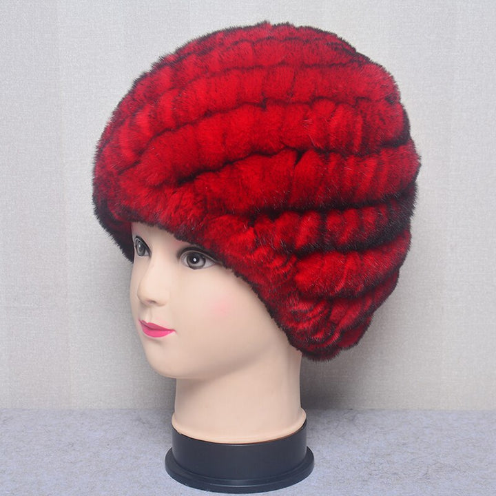 Women's Fashion Rex Rabbit Fur Knitted Cap Headgear - Robust Quality Store