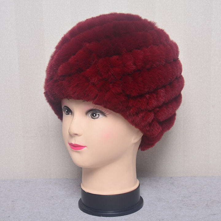 Women's Fashion Rex Rabbit Fur Knitted Cap Headgear - Robust Quality Store