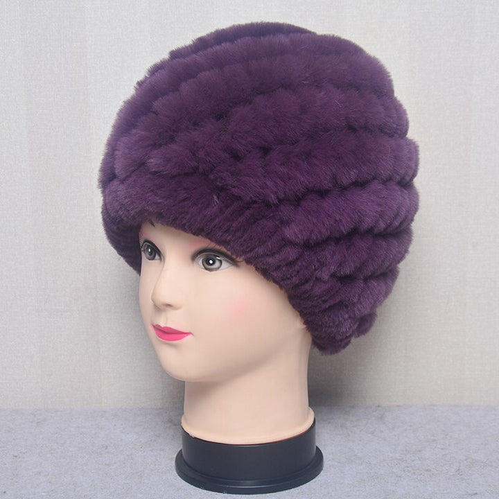 Women's Fashion Rex Rabbit Fur Knitted Cap Headgear - Robust Quality Store