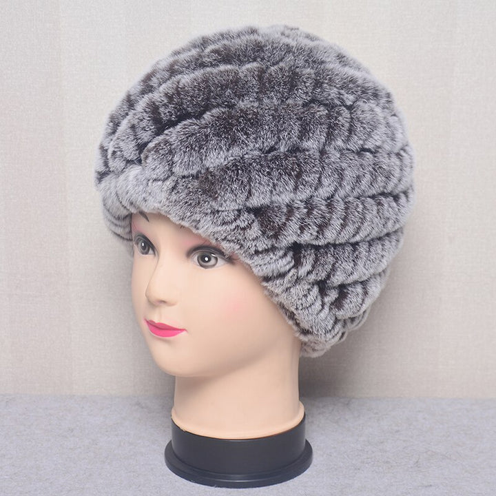 Women's Fashion Rex Rabbit Fur Knitted Cap Headgear - Robust Quality Store