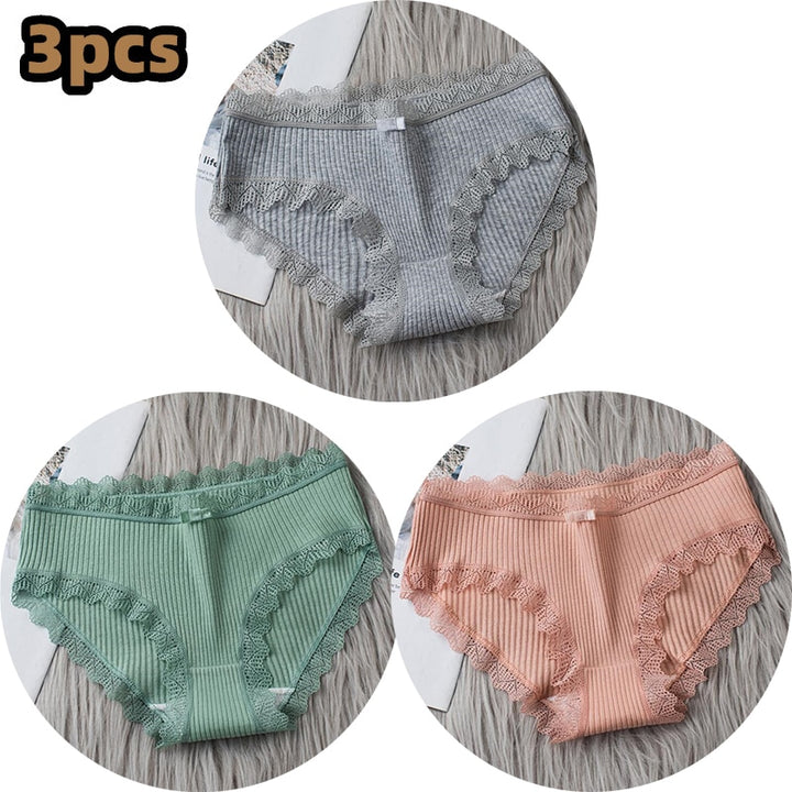 Girls Cotton Panties with Lace-trim 3 Pack - Robust Quality Store