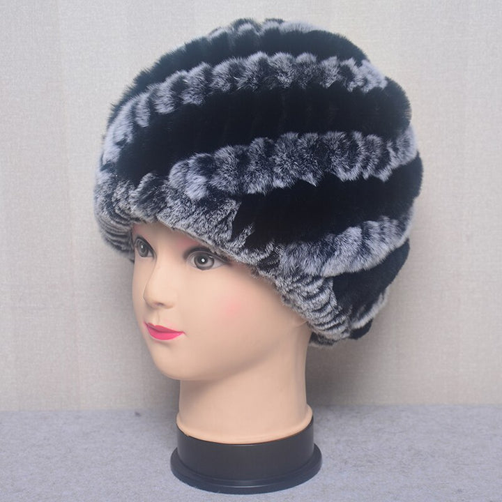 Women's Fashion Rex Rabbit Fur Knitted Cap Headgear - Robust Quality Store