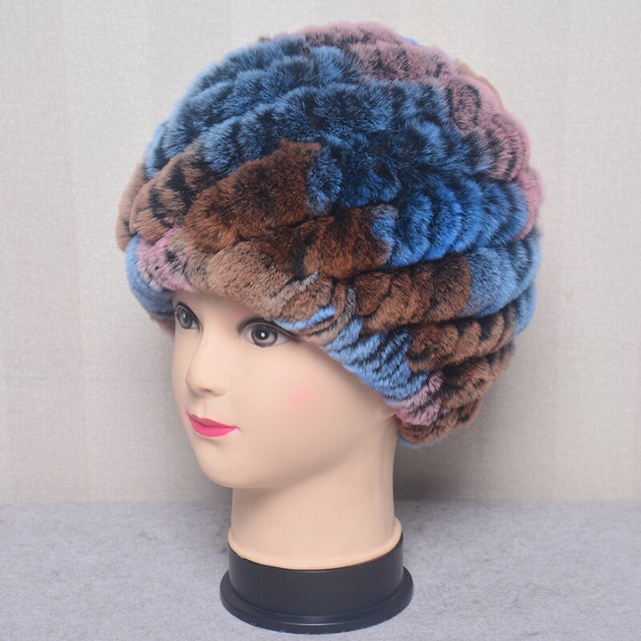 Women's Fashion Rex Rabbit Fur Knitted Cap Headgear - Robust Quality Store