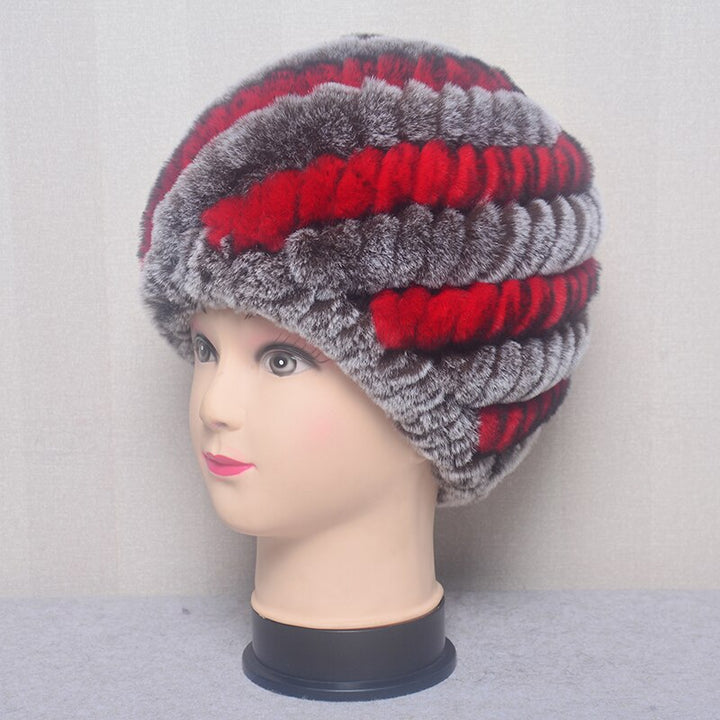 Women's Fashion Rex Rabbit Fur Knitted Cap Headgear - Robust Quality Store