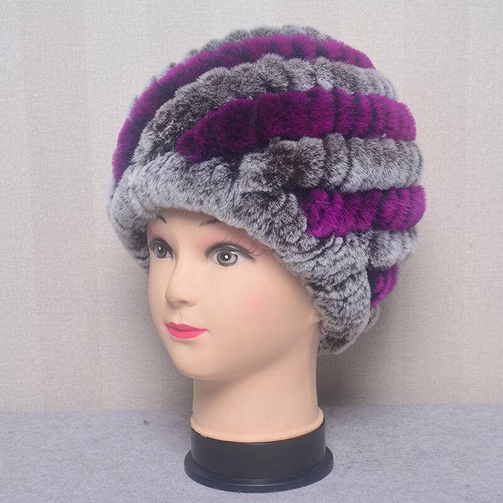 Women's Fashion Rex Rabbit Fur Knitted Cap Headgear - Robust Quality Store