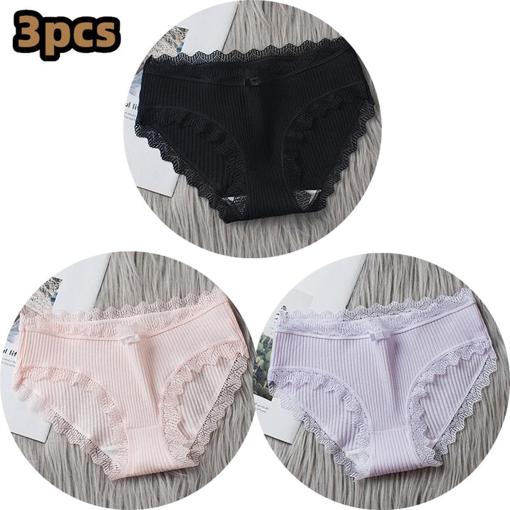 Girls Cotton Panties with Lace-trim 3 Pack - Robust Quality Store