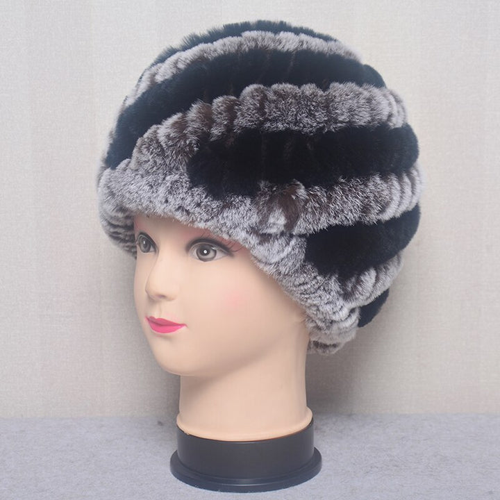 Women's Fashion Rex Rabbit Fur Knitted Cap Headgear - Robust Quality Store