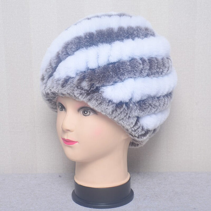 Women's Fashion Rex Rabbit Fur Knitted Cap Headgear - Robust Quality Store