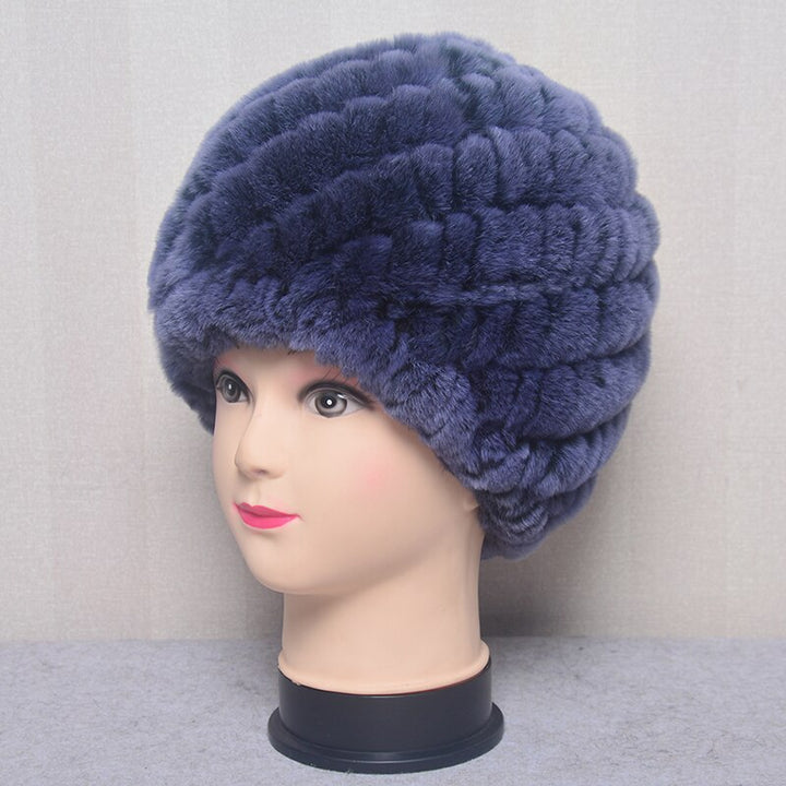 Women's Fashion Rex Rabbit Fur Knitted Cap Headgear - Robust Quality Store