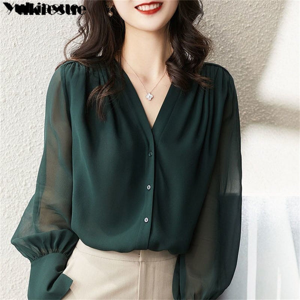 Elegant Chiffon Blouse | Office Lady Tops - Robust Quality Store