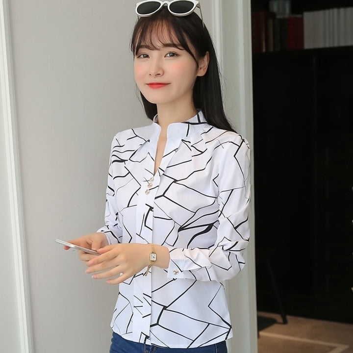 JFUNCY Stripe White Print Long Sleeve Shirts, Female Slim Blouse - Robust Quality Store