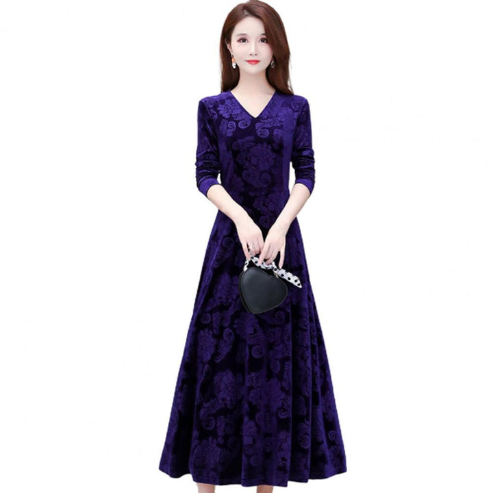 Beautiful Velvet Dress with a Floral Pattern - Robust Quality Store