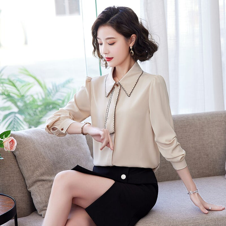 Korean Lapel Ribbon Chiffon Shirt, Blouse - Robust Quality Store