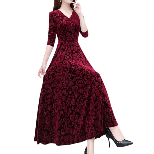 Beautiful Velvet Dress with a Floral Pattern - Robust Quality Store