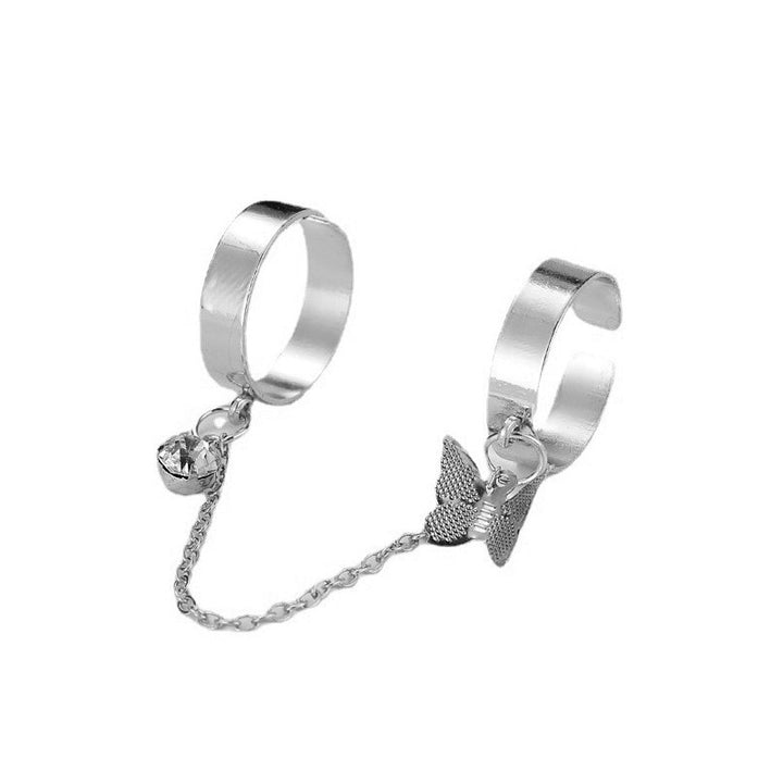 Fashion Chain Link Ring Full Rhinestone | Double Finger Rings - Robust Quality Store