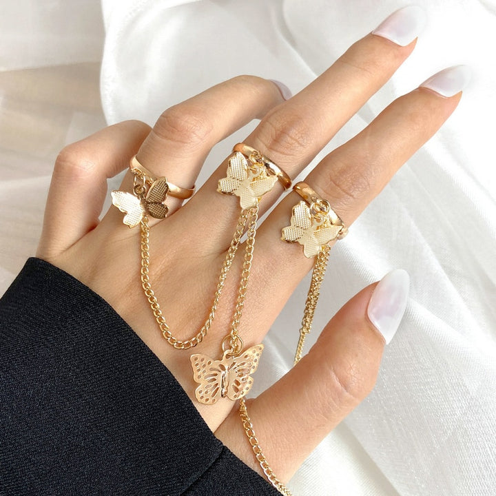 Fashion Chain Link Ring Full Rhinestone | Double Finger Rings - Robust Quality Store