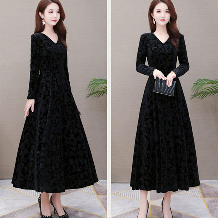 Beautiful Velvet Dress with a Floral Pattern - Robust Quality Store