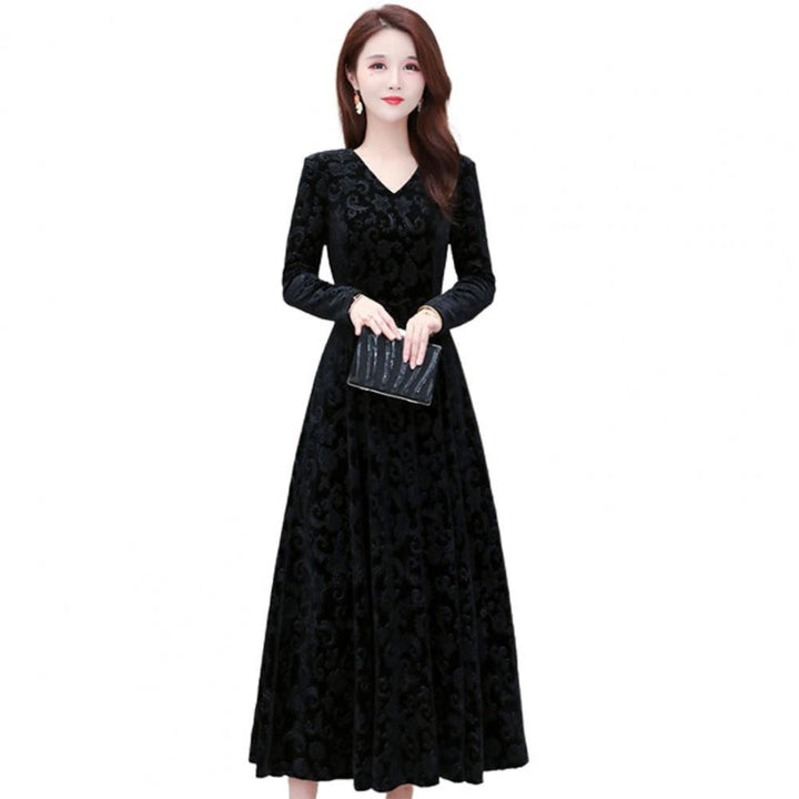 Beautiful Velvet Dress with a Floral Pattern - Robust Quality Store