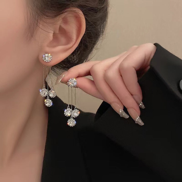 Luxurious Round Rhinestone Tassel Dangle Shiny Stud Earrings - Robust Quality Store