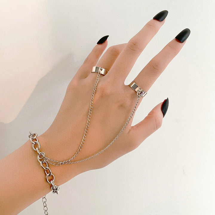 Fashion Chain Link Ring Full Rhinestone | Double Finger Rings - Robust Quality Store