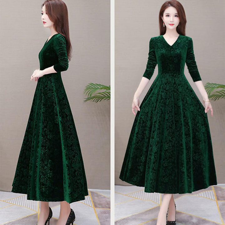 Beautiful Velvet Dress with a Floral Pattern - Robust Quality Store